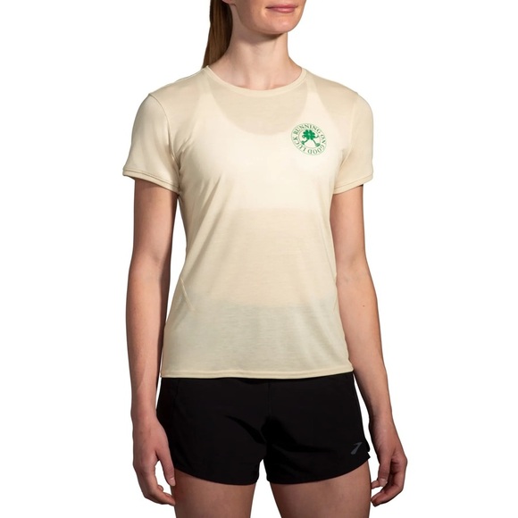 Brooks Running on Good Luck Distance Short Sleeve Tee - Size M - Off White - NWT - Picture 1 of 11
